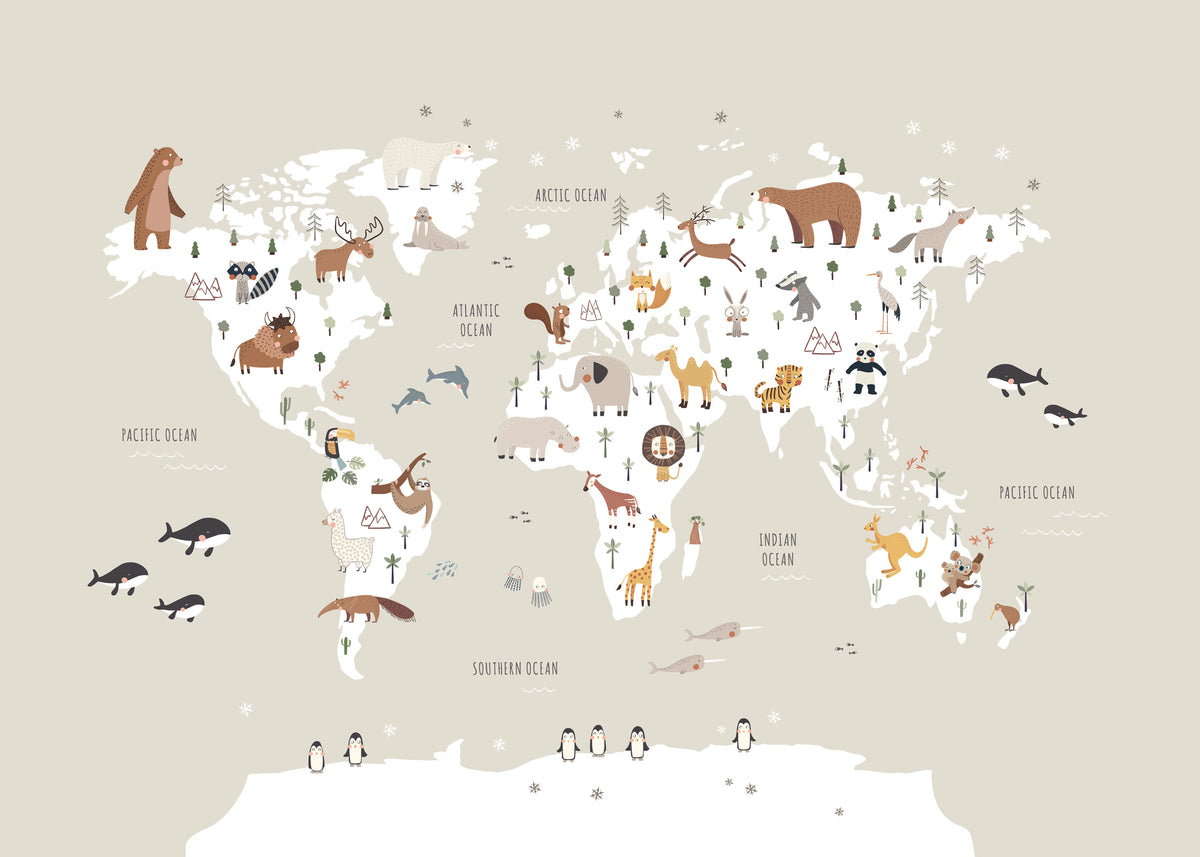 Mapa con animales beige - Unframed art print