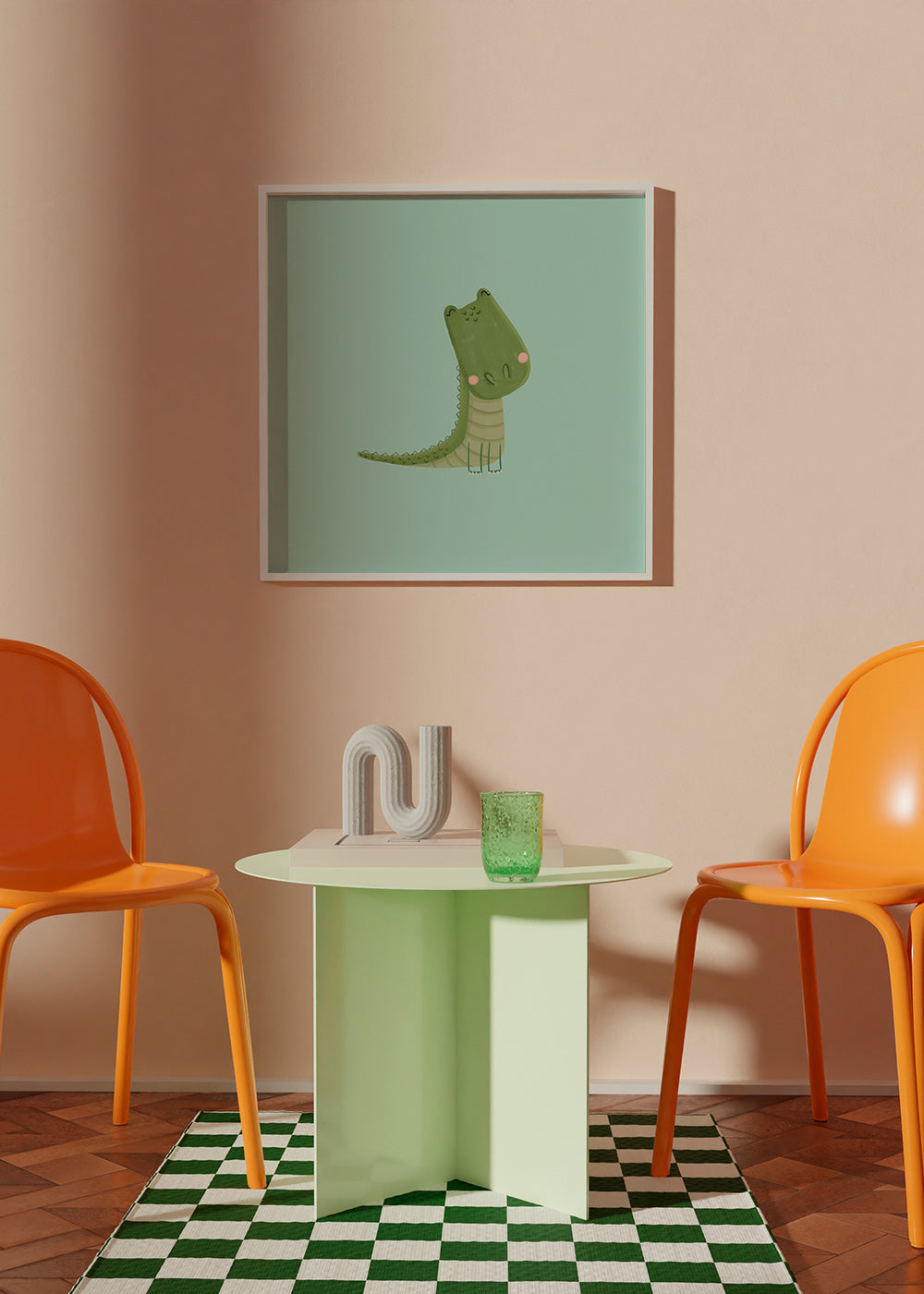 Lámina infantil cocodrilo sonriente sobre fondo mint – Product3