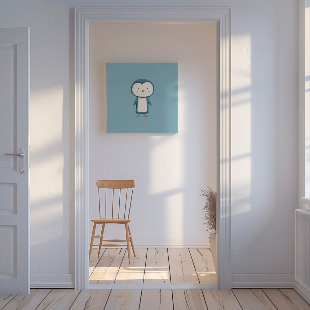 Cuadro pingüino ilustrado sobre fondo azul – Canvas