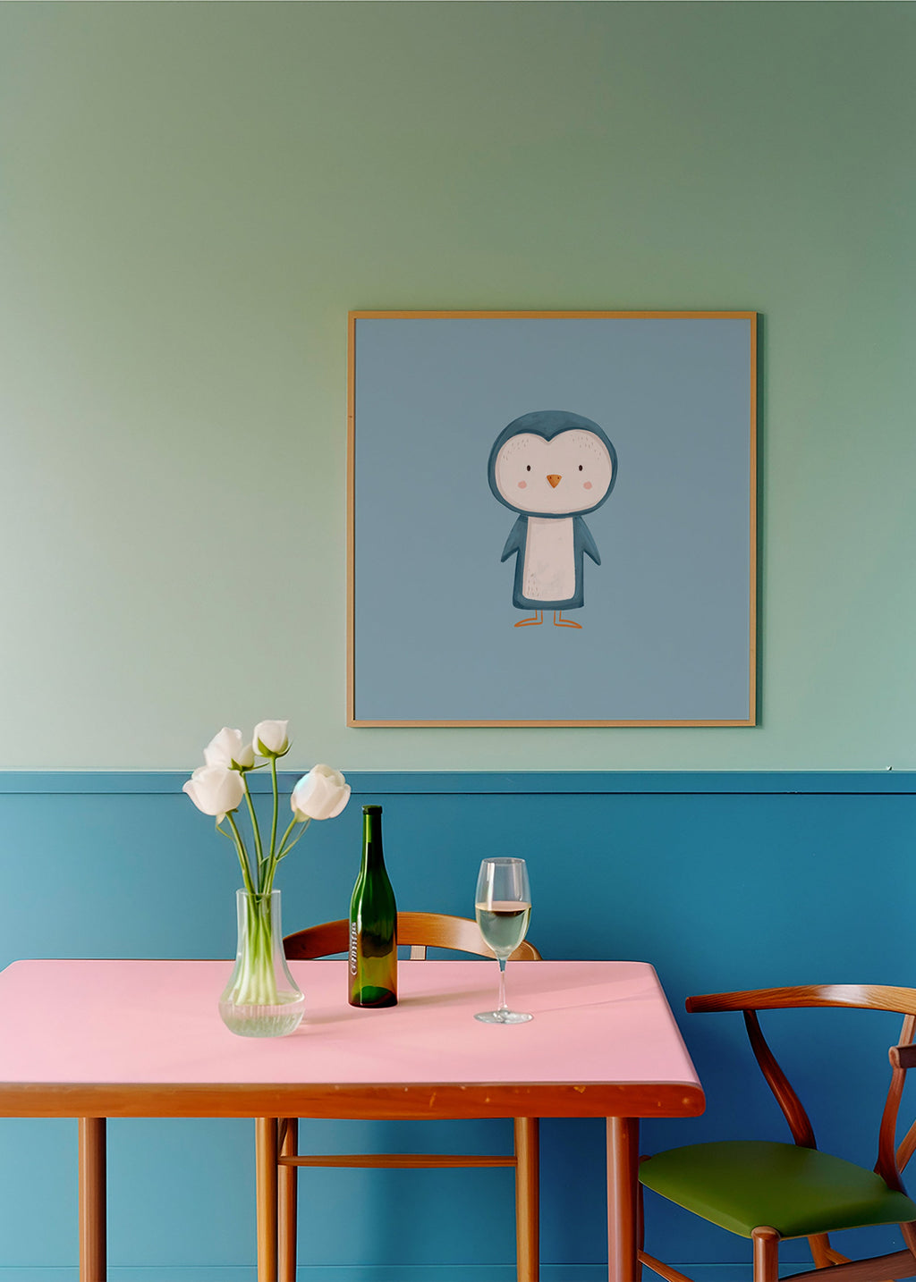 Cuadro pingüino ilustrado sobre fondo azul – Product1