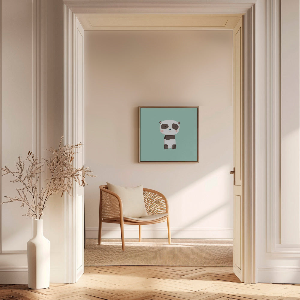 Lámina infantil de panda sonriente sobre fondo mint – Canvas1