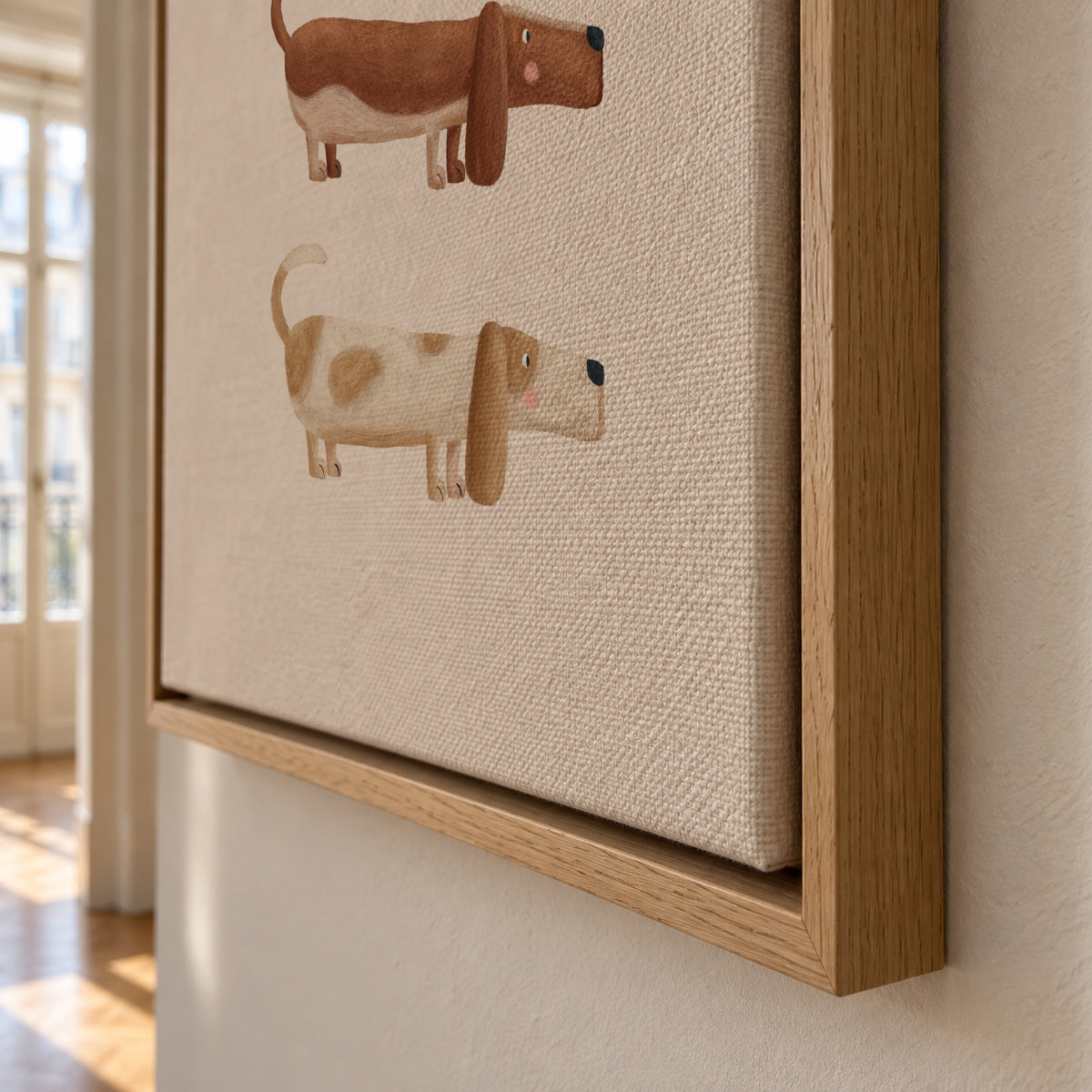 Three Basset Hound Dogs - Framed canvas detail