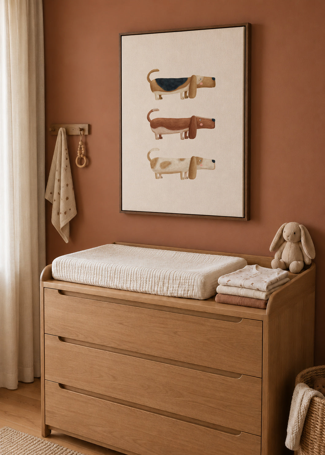 Three Basset Hound Dogs - Framed canvas in an interior