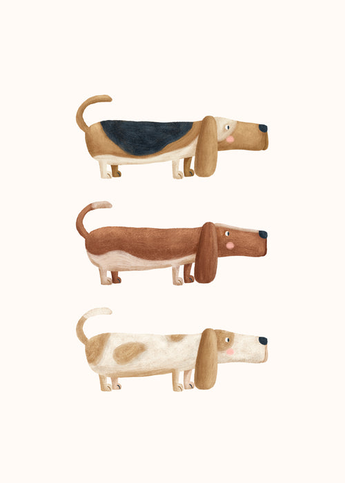 Three Basset Hound Dogs - Unframed art print