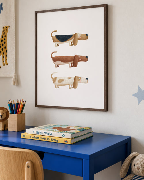 Three Basset Hound Dogs - Framed poster in an interior