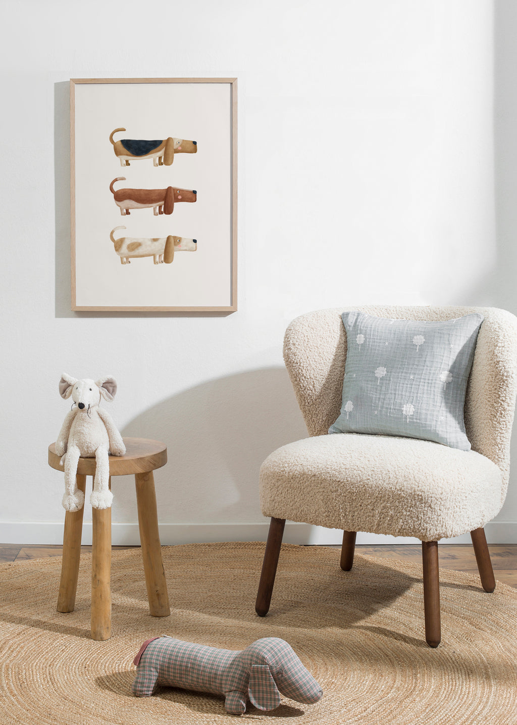 Three Basset Hound Dogs - Framed poster in an interior
