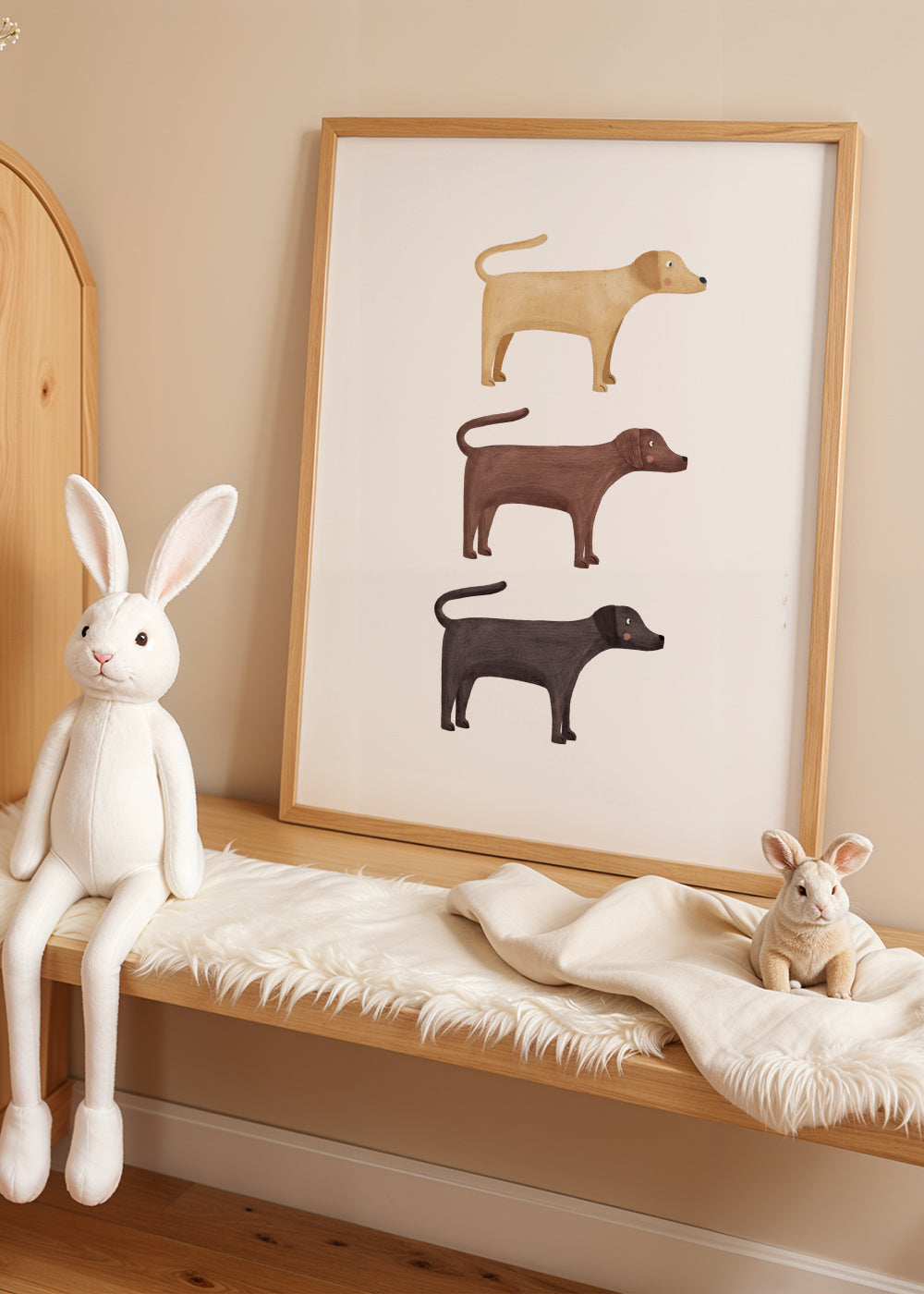Three Labrador Retriever Dogs - Framed poster in an interior