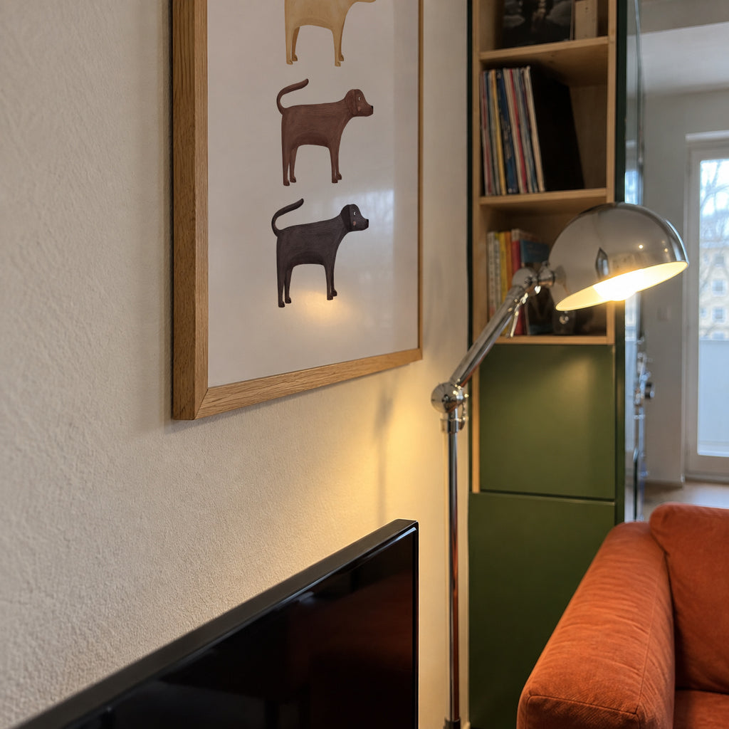 Three Labrador Retriever Dogs - Framed poster detail