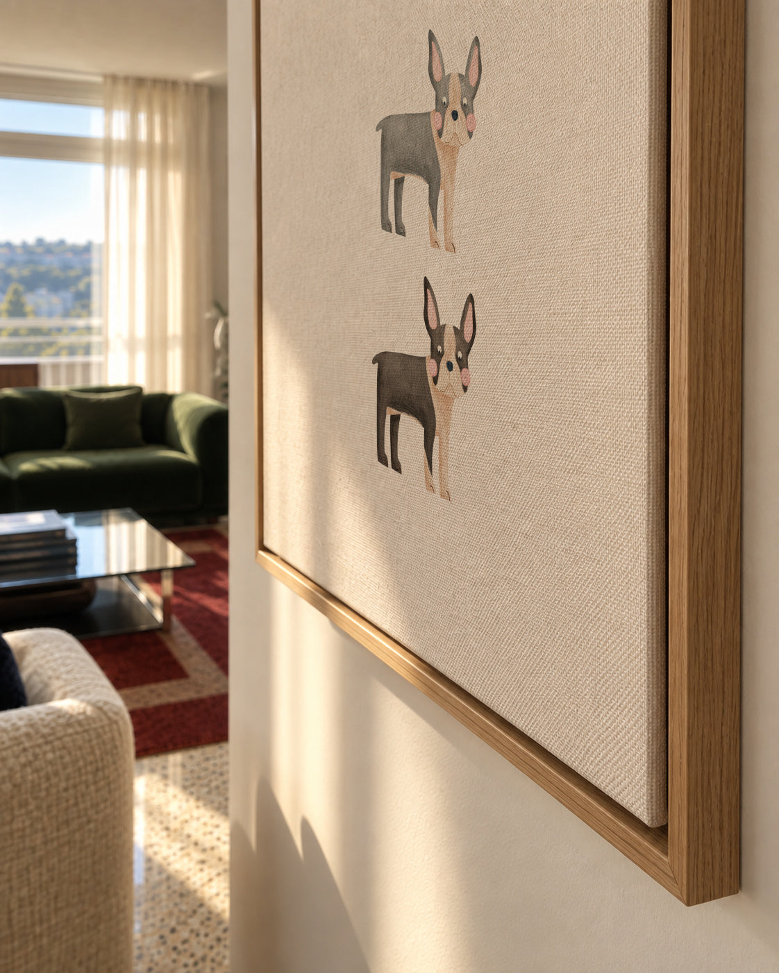 Three Boston Terrier Dogs - Framed canvas detail