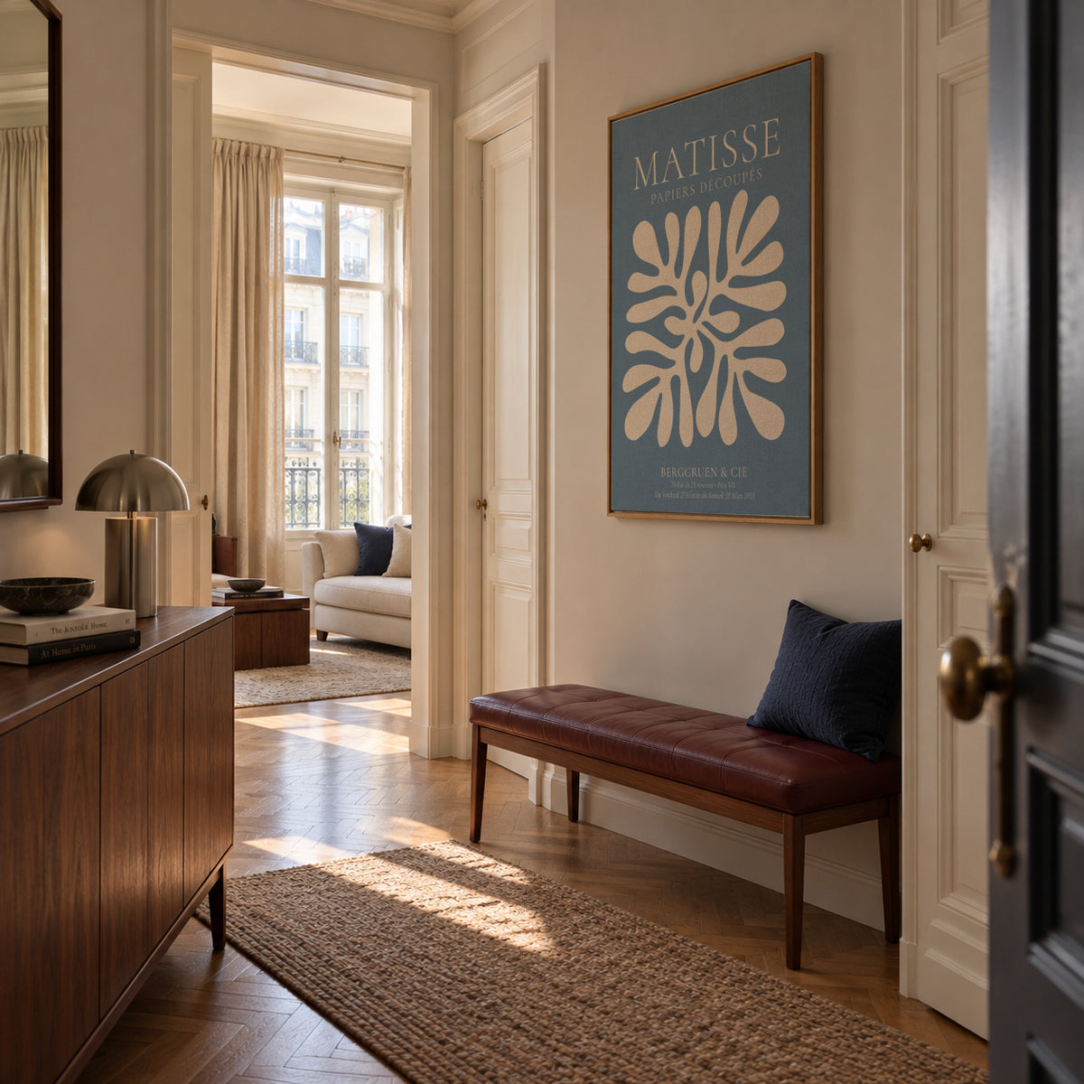 Henri Matisse BLUE papiers découpés I - Framed canvas in an interior