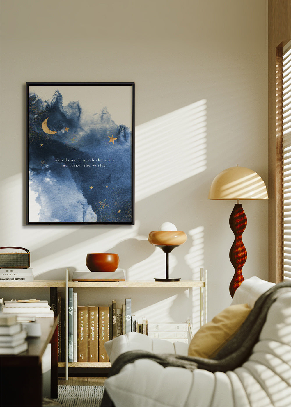 Inspirational Stars poster universe - Framed canvas in an interior