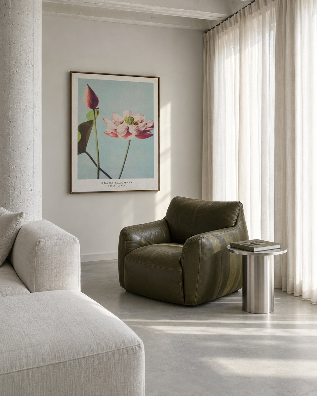 Ogawa Kazumasa Lotus Flowers - Framed canvas in an interior