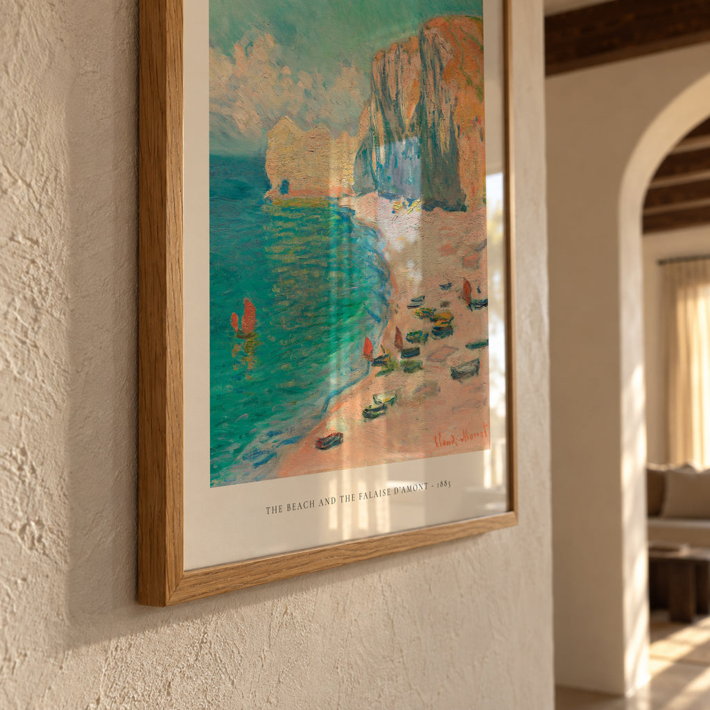 Claude Monet THE BEACH AND THE FALAISE D’AMONT - 1885 - Framed poster detail