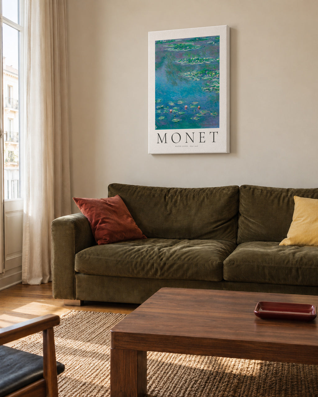 Claude Monet WATER LILIES, 1840–1926 - Unframed canvas in an interior