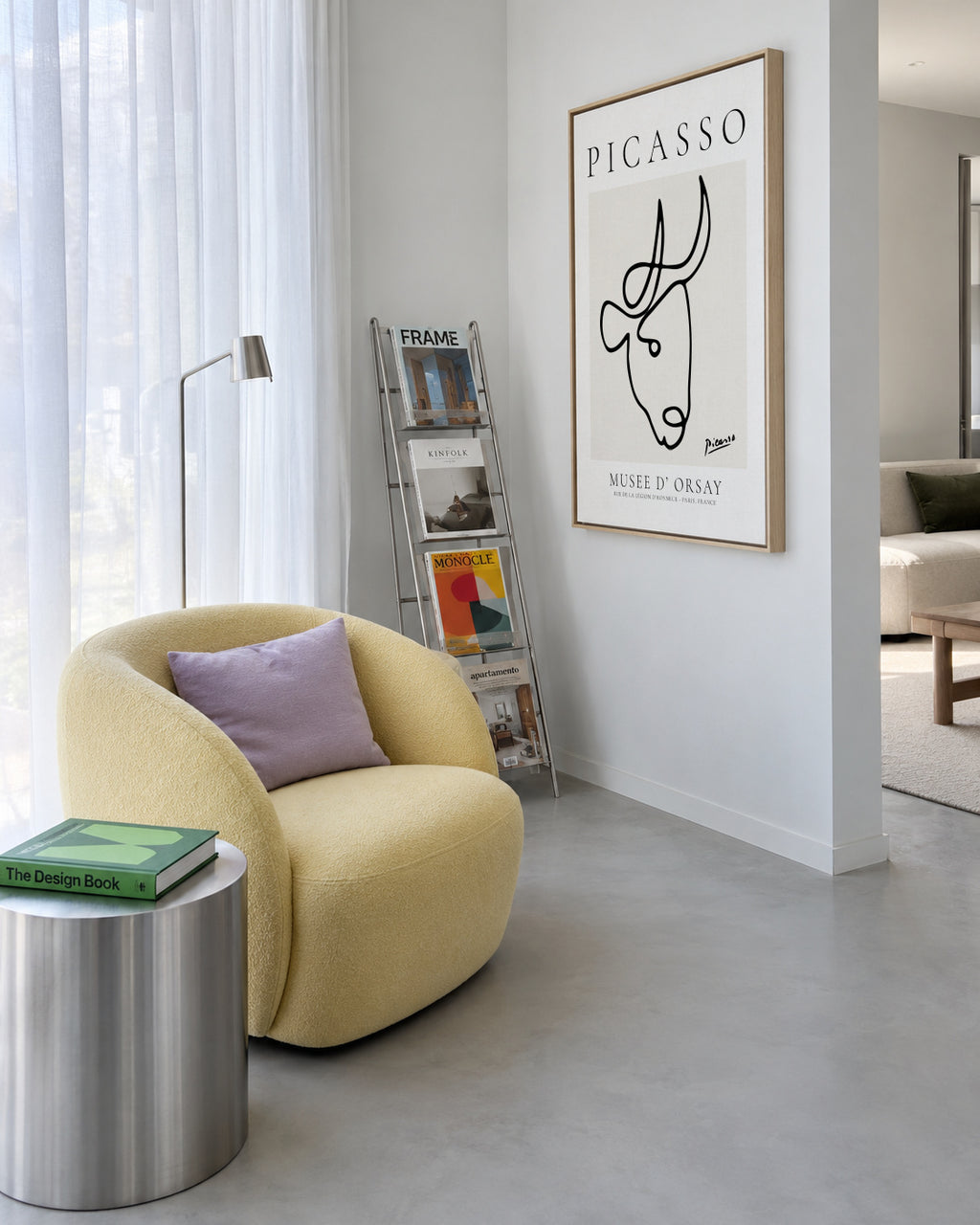Pablo Picasso Animals Drawings the bull - Framed canvas in an interior