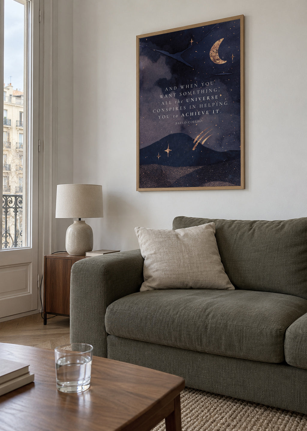 Paulo Coelho Universe Quote - Framed poster in an interior