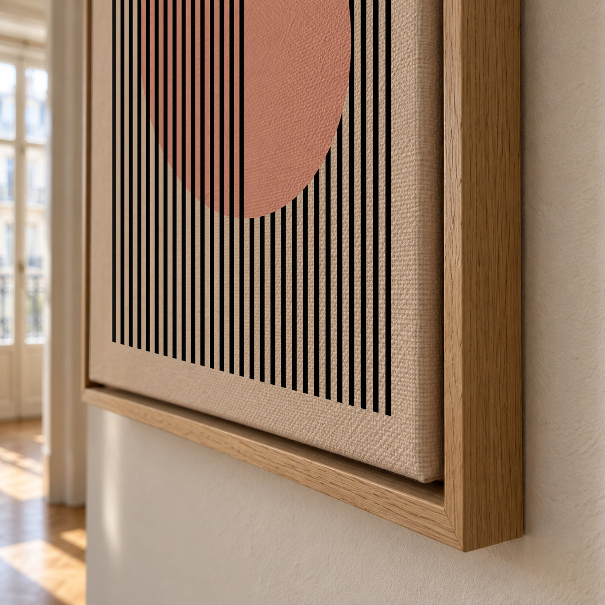 Bauhaus Pink Circle - Framed canvas detail
