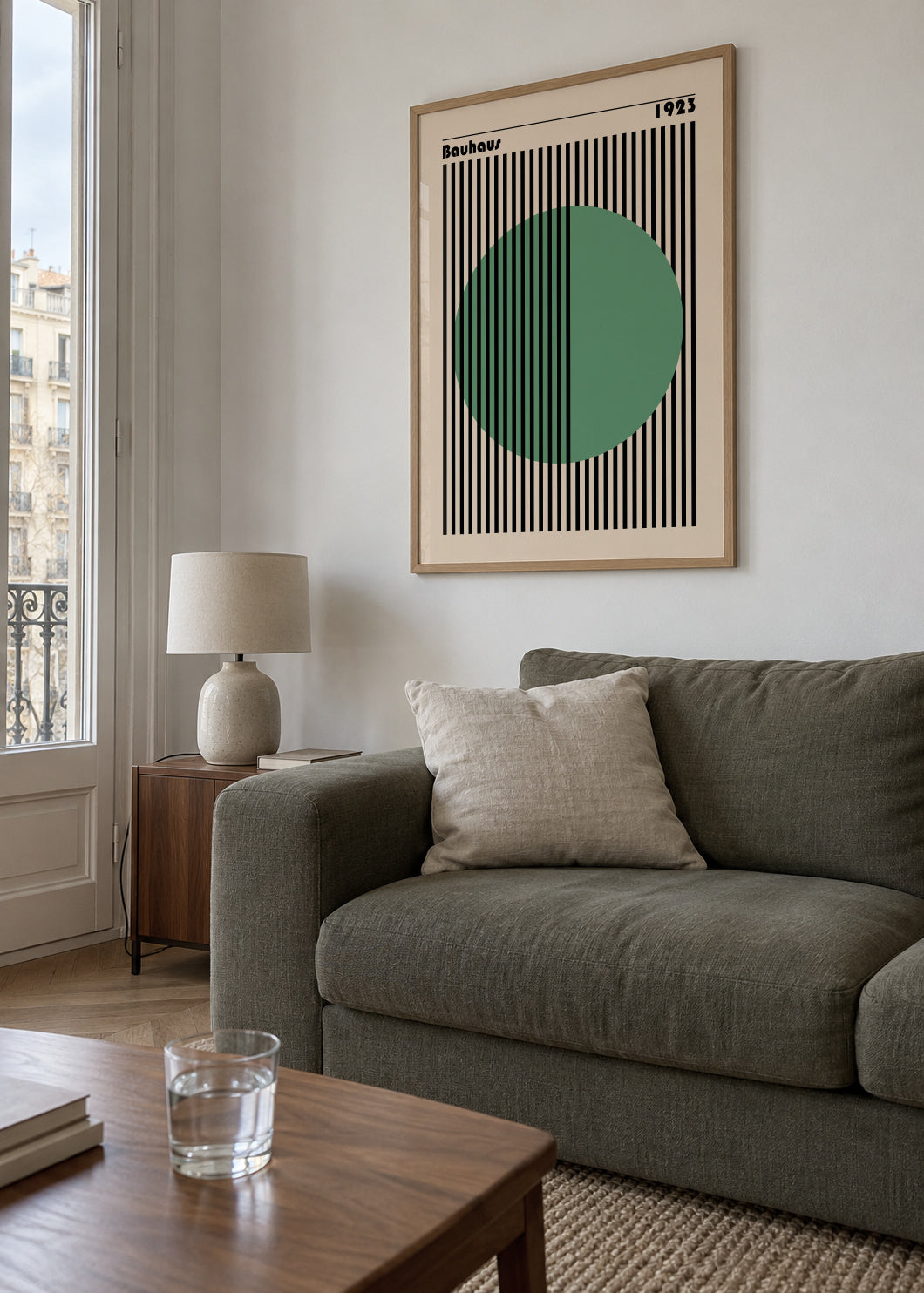 Bauhaus Green Circle - Framed poster in an interior