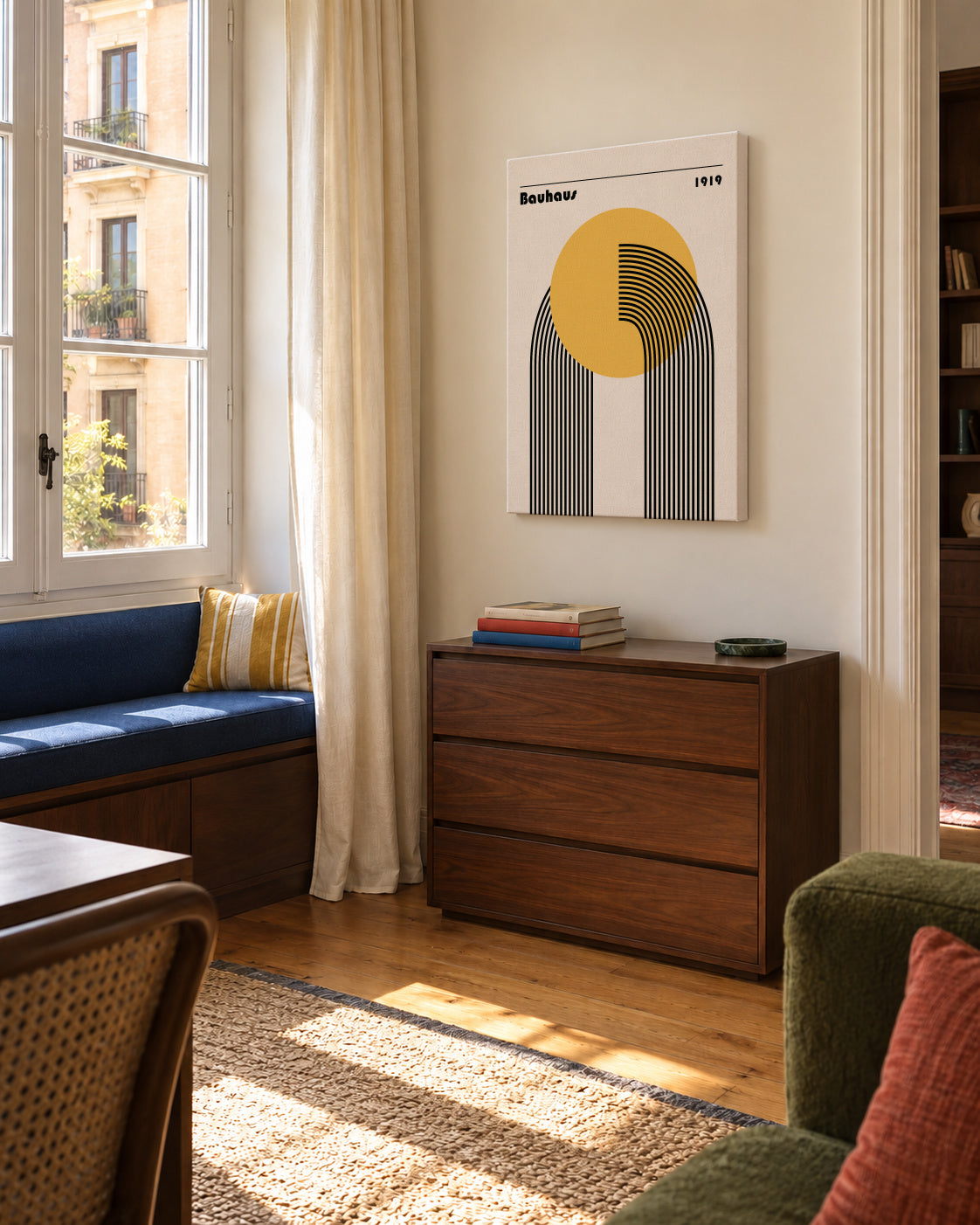 Bauhaus Venus yellow circle - Unframed canvas in an interior