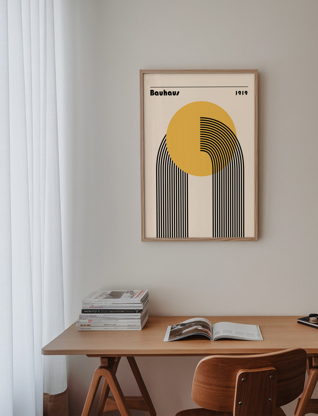 Bauhaus Venus yellow circle - Framed poster in an interior