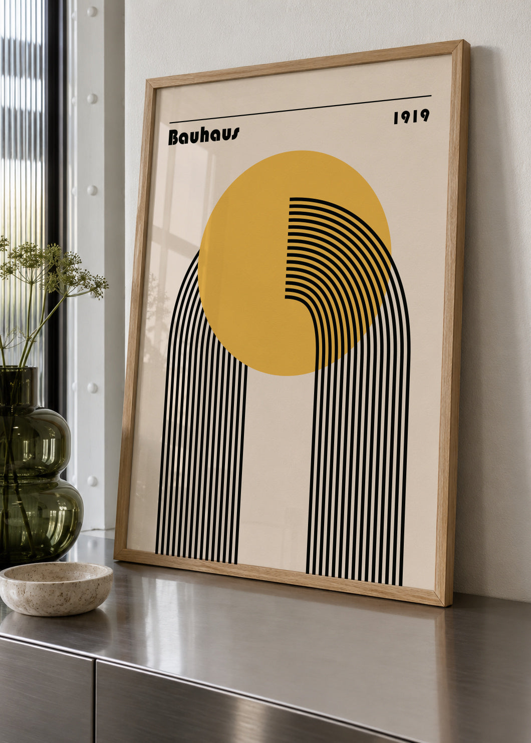 Bauhaus Venus yellow circle - Framed poster in an interior
