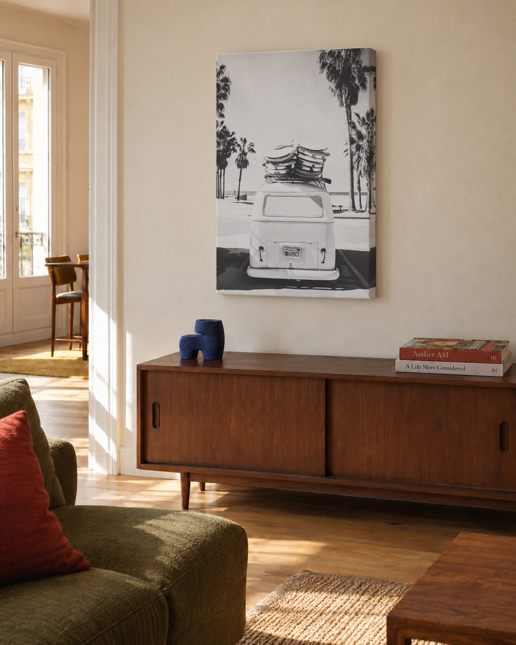 Beach Vintage Van Black & White - Unframed canvas in an interior