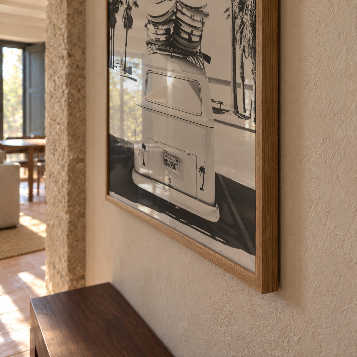 Beach Vintage Van Black & White - Framed poster detail