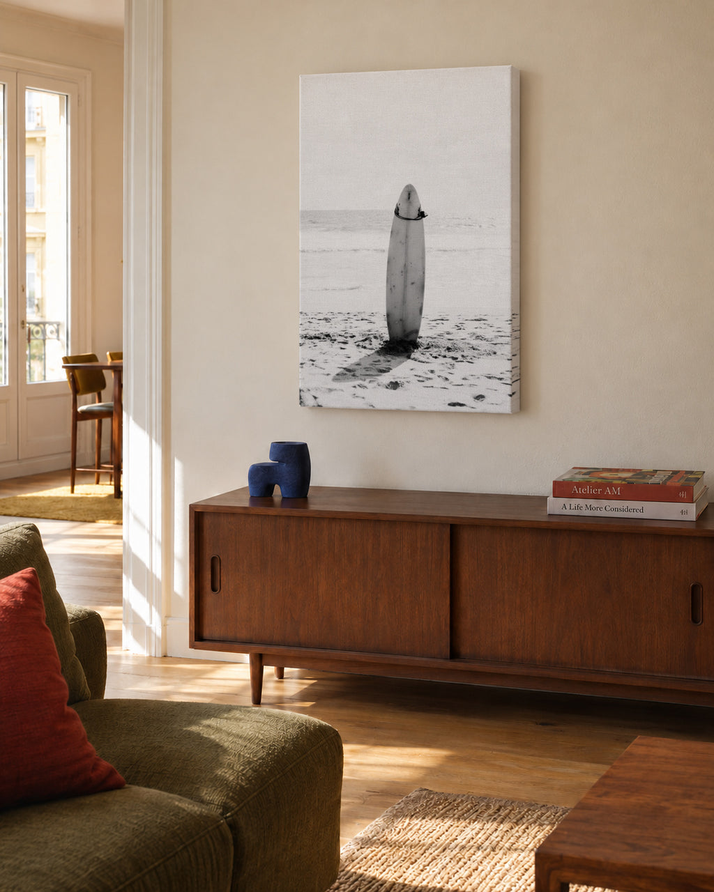 Beach Vintage Surfing board Black & White - Unframed canvas in an interior