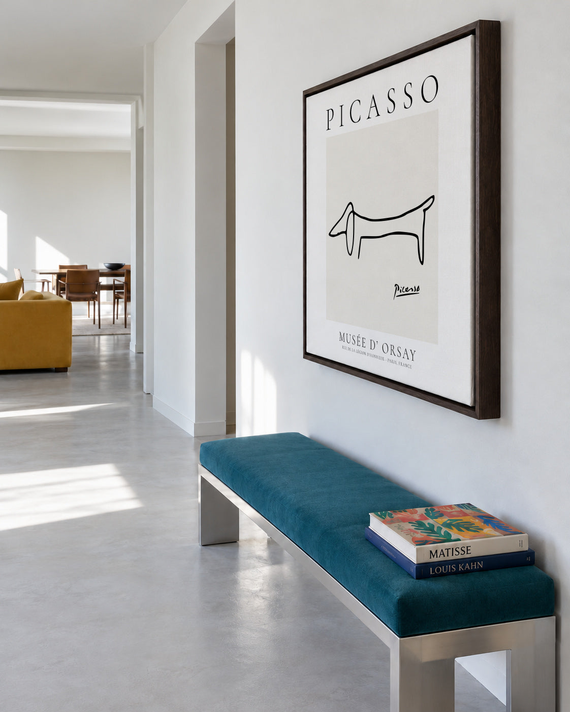 Pablo Picasso Animals Drawing Dog II - Framed canvas in an interior