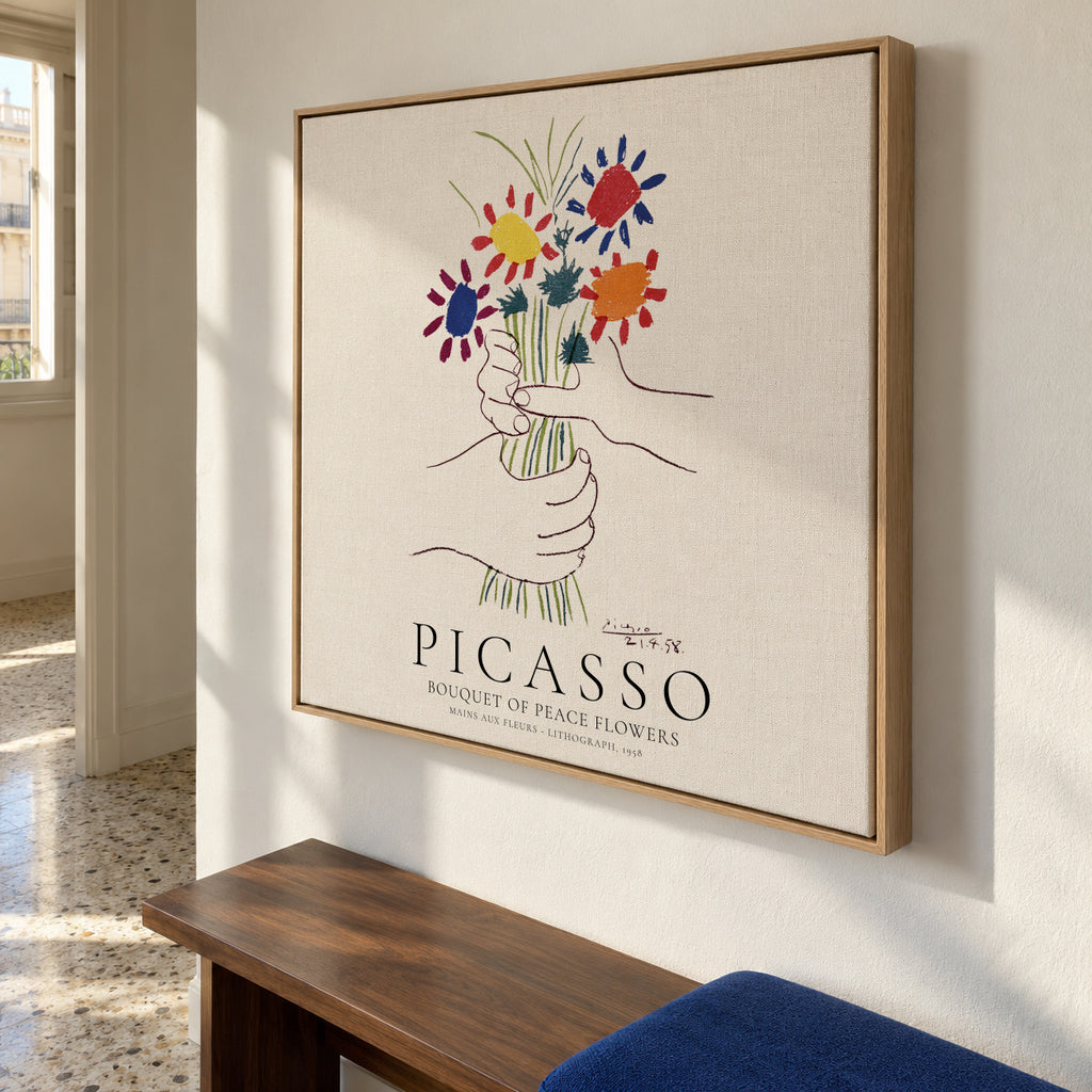 Pablo Picasso Bouquet Of Peace II - Framed canvas in an interior