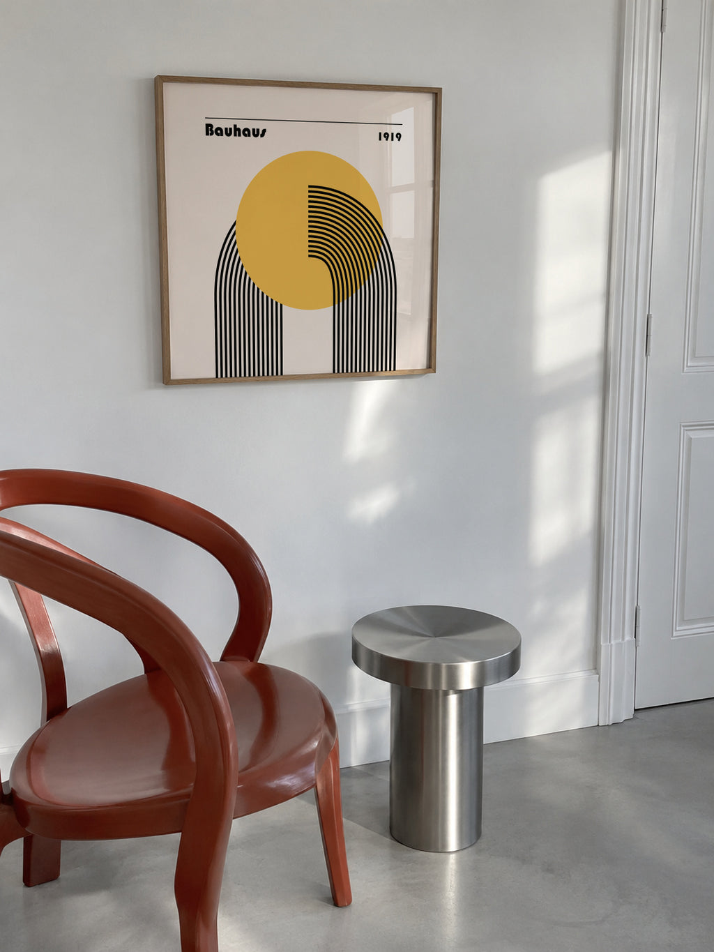 Bauhaus Venus yellow circle II - Framed poster in an interior