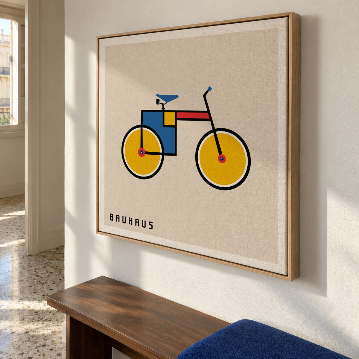 Bauhaus bicycle II - Framed canvas in an interior