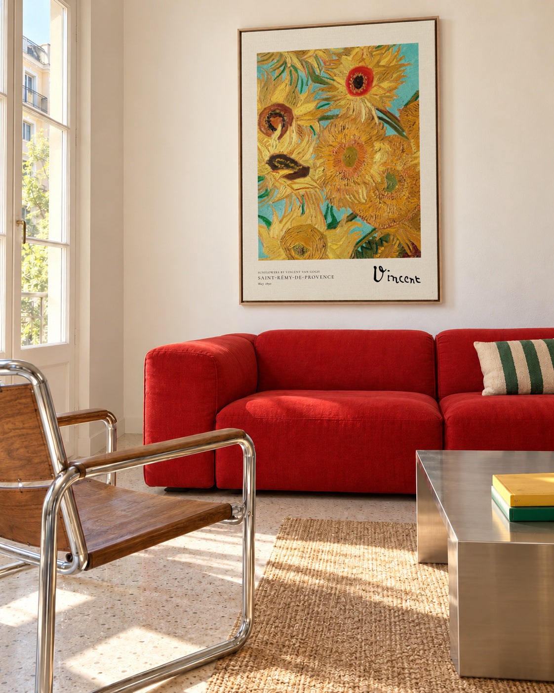 Sunflowers by Vincent van Gogh - Framed canvas in an interior