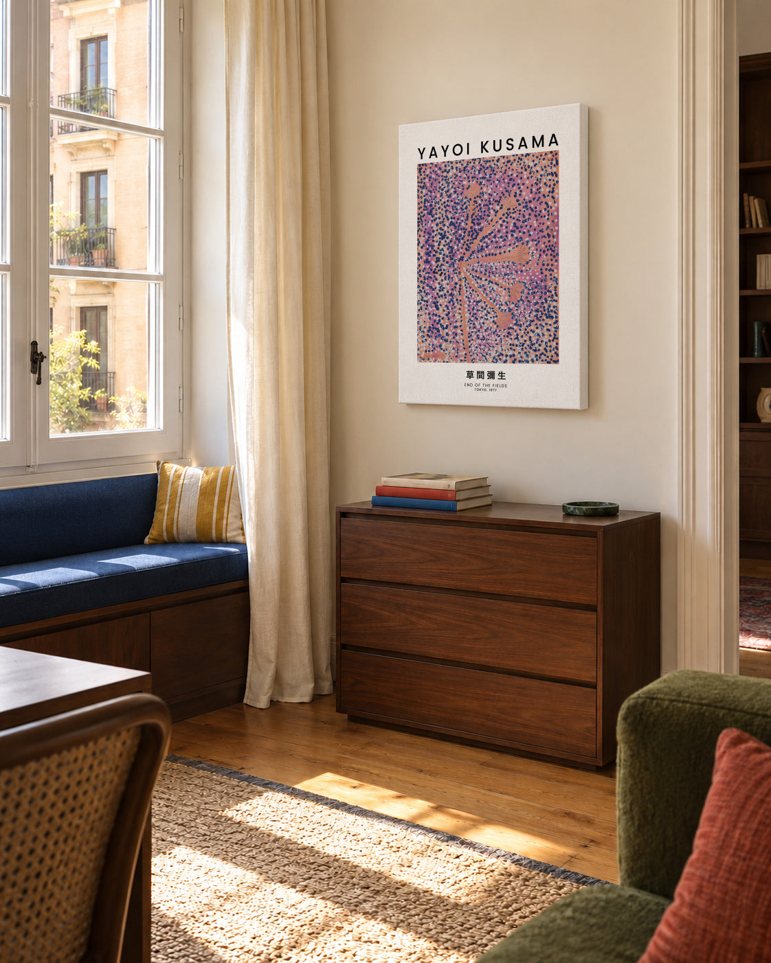 Yayoi Kusama End Of The Fields exhibition poster - Unframed canvas in an interior