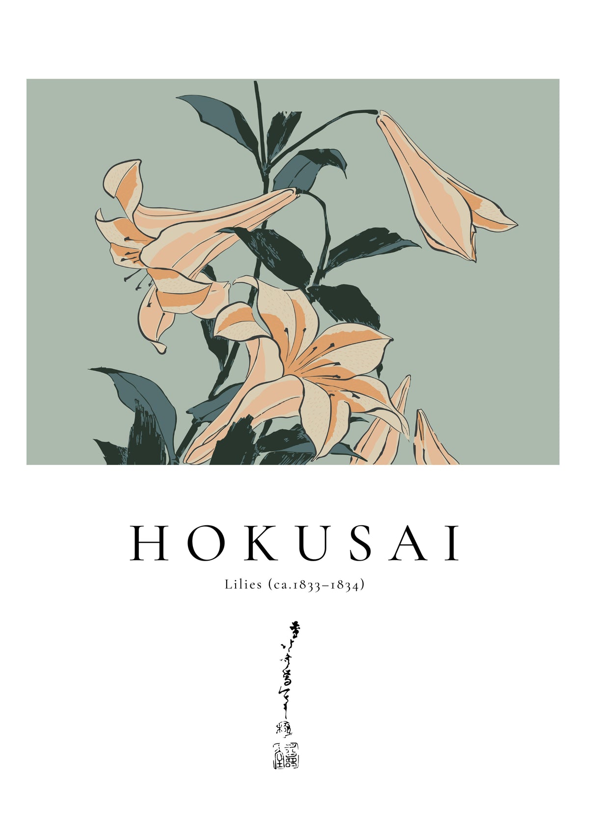 lilies by Katsushika Hokusai - Unframed art print