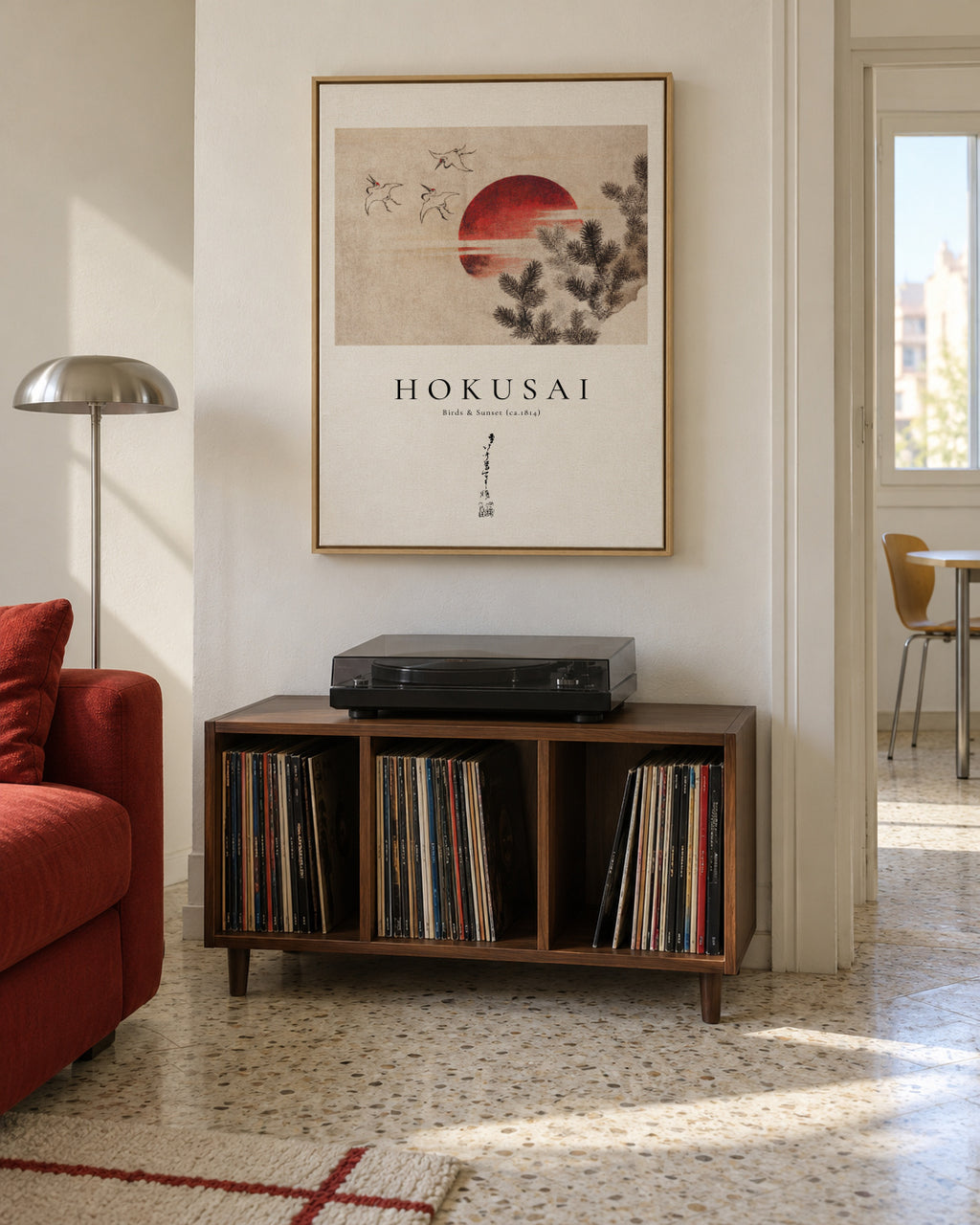 Katsushika Hokusai birds and sunset from Album of Sketches - Framed canvas in an interior