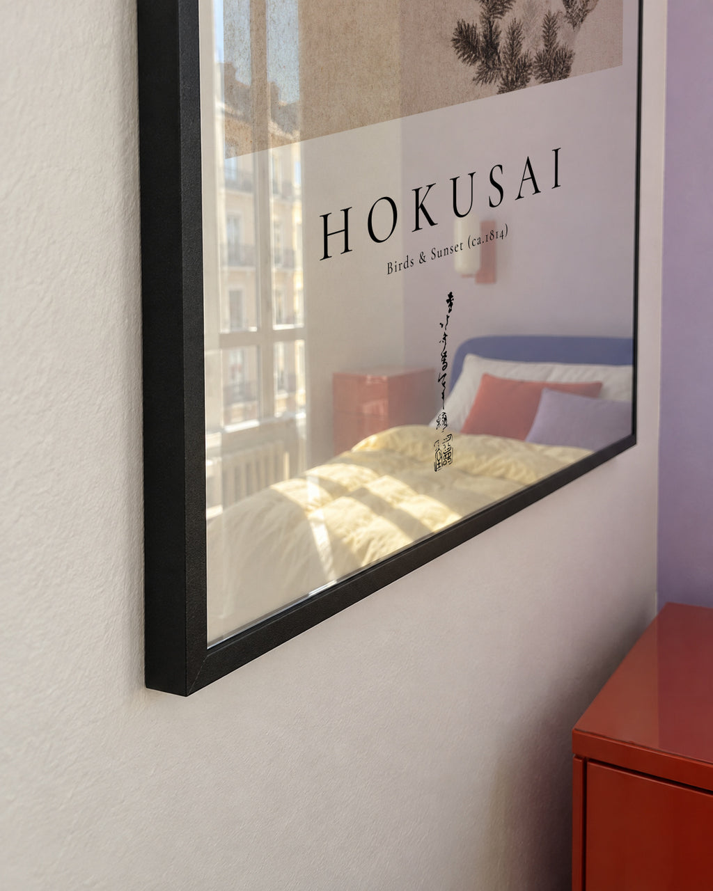 Katsushika Hokusai birds and sunset from Album of Sketches - Framed poster detail