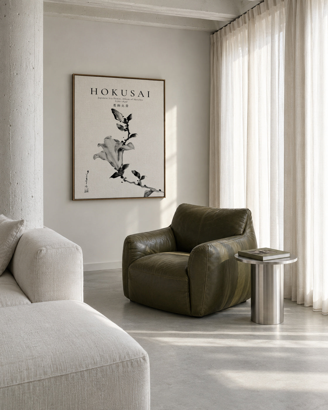 Japanese Iris flower by Katsushika Hokusai - Framed canvas in an interior