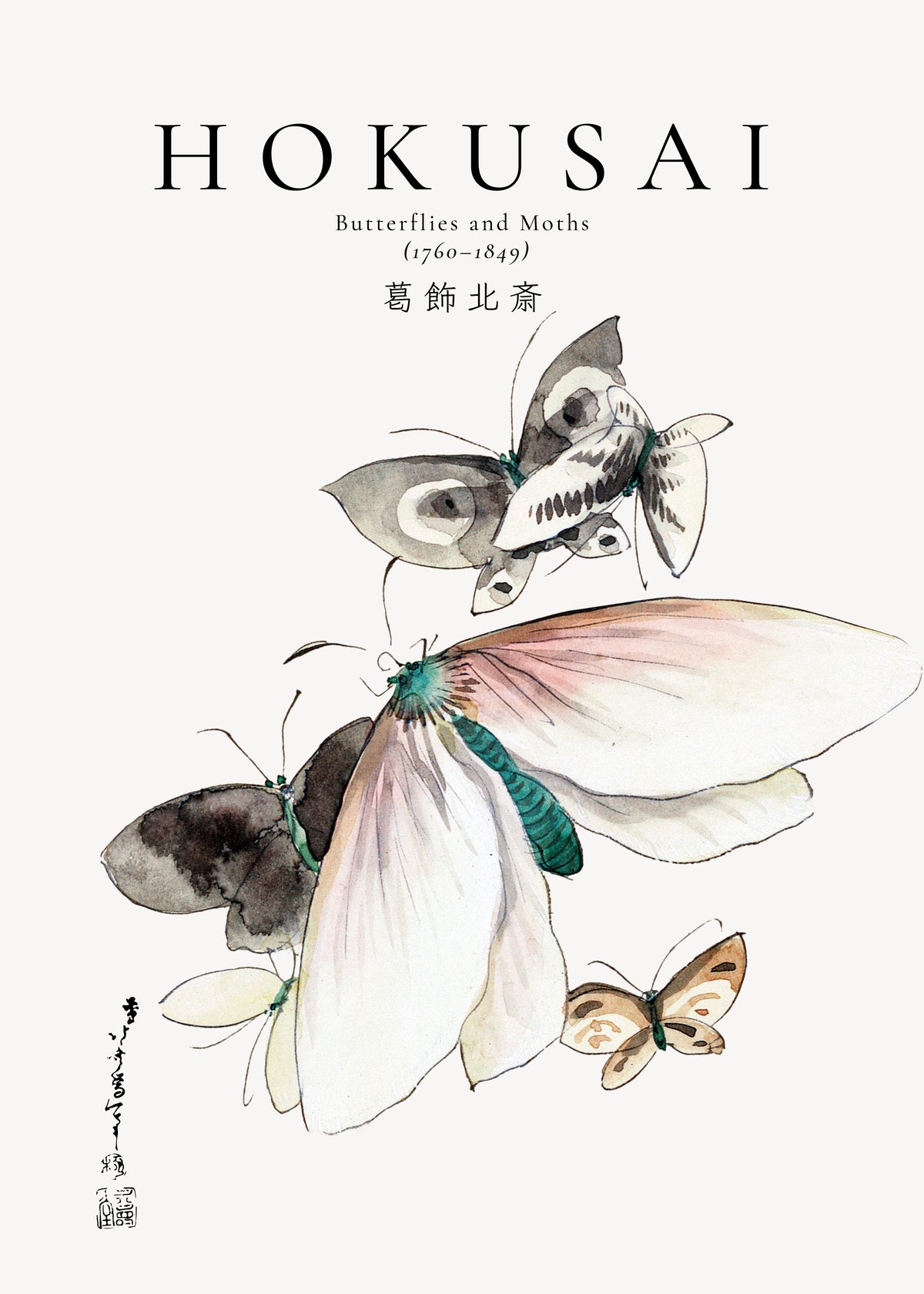 Butterflies and Moths by Katsushika Hokusai - Unframed art print