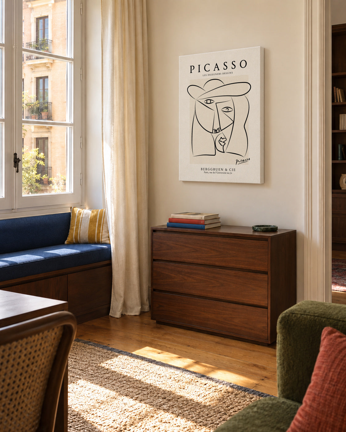 Picasso Woman in a Hat Sktech Poster - Unframed canvas in an interior