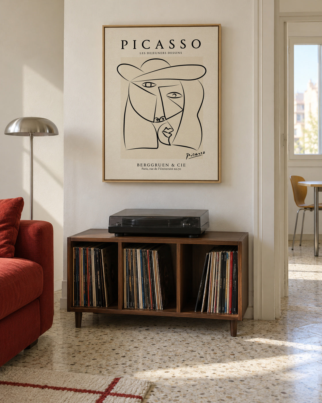 Picasso Woman in a Hat Sktech Poster - Framed canvas in an interior
