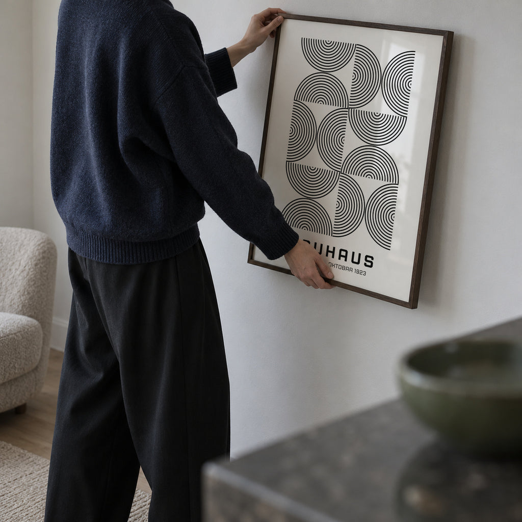 Bauhaus Black and White Exhibition Poster 1923 - Framed poster in an interior