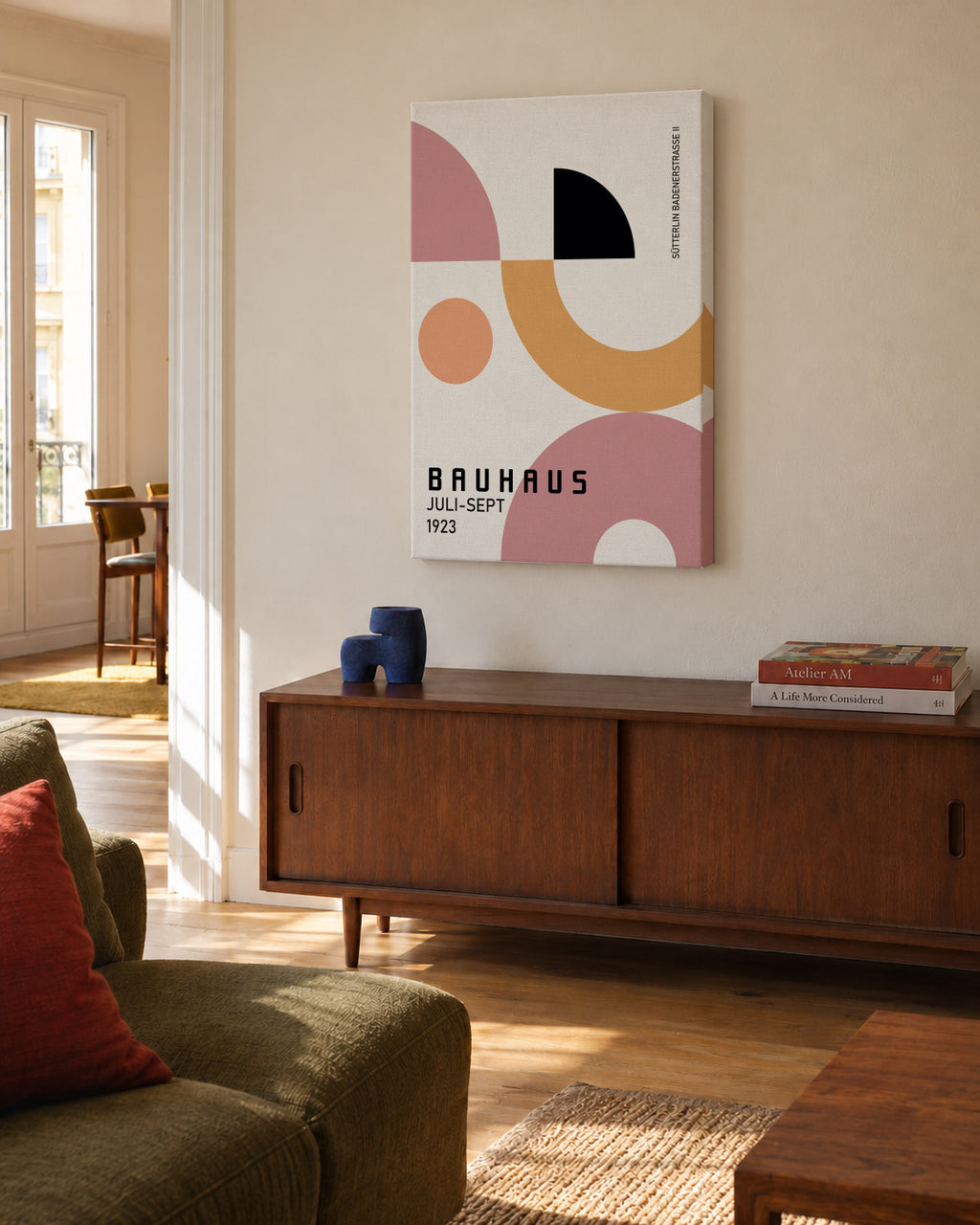 COLORFUL BAUHAUS NO.1 POSTER - Unframed canvas in an interior