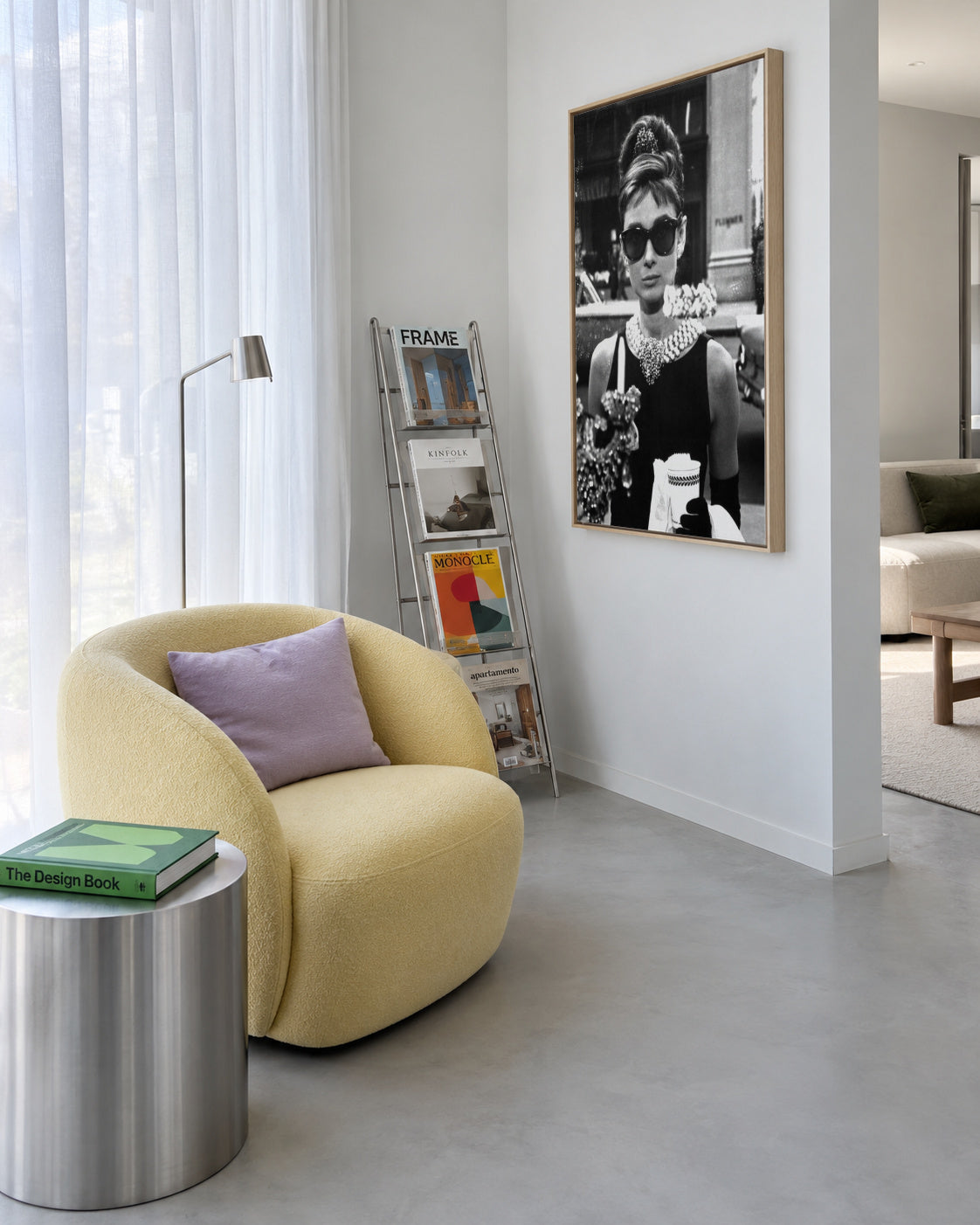 Audrey Hepburn in Breakfast at Tiffany vintage photograph. - Framed canvas in an interior