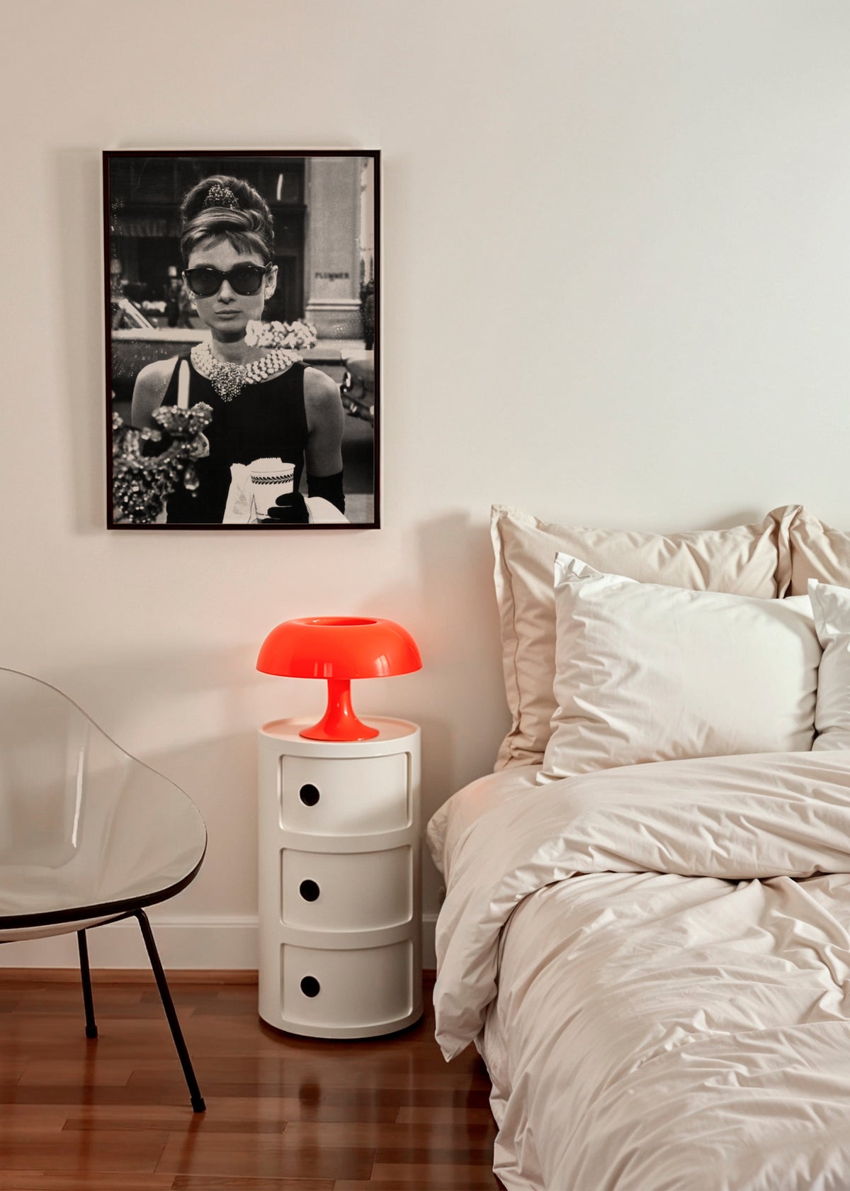 Audrey Hepburn in Breakfast at Tiffany vintage photograph. - Framed poster in an interior