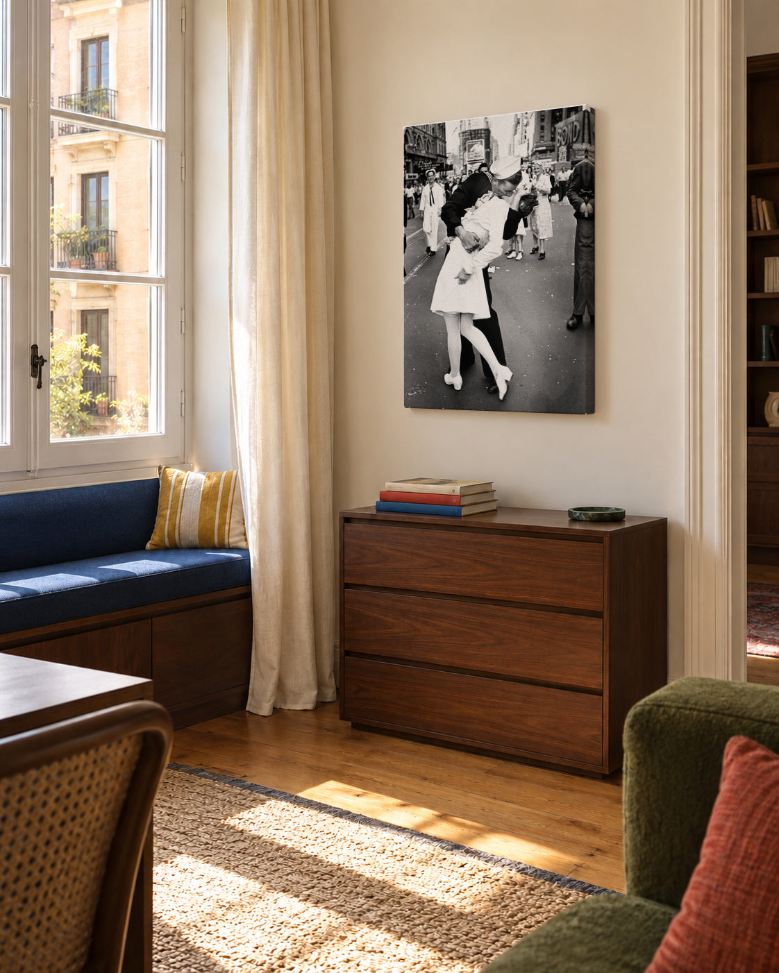 V-J Day Kiss Poster - vintage photograph - Unframed canvas in an interior