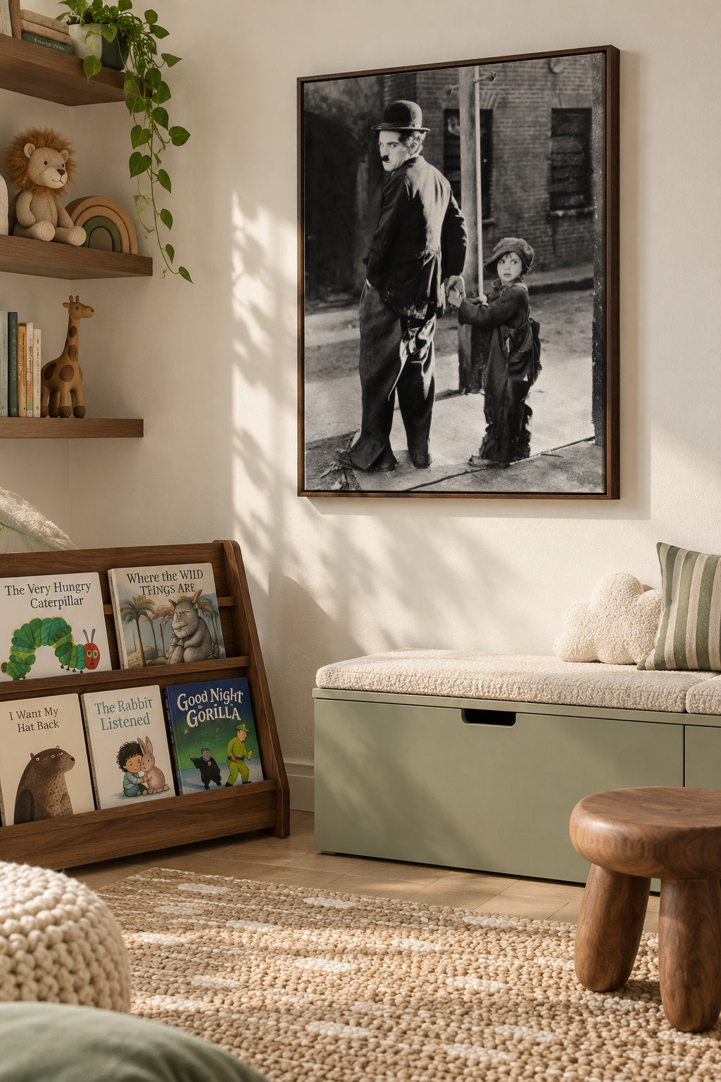 Charlie Chaplin Vintage Photograph - Framed canvas in an interior