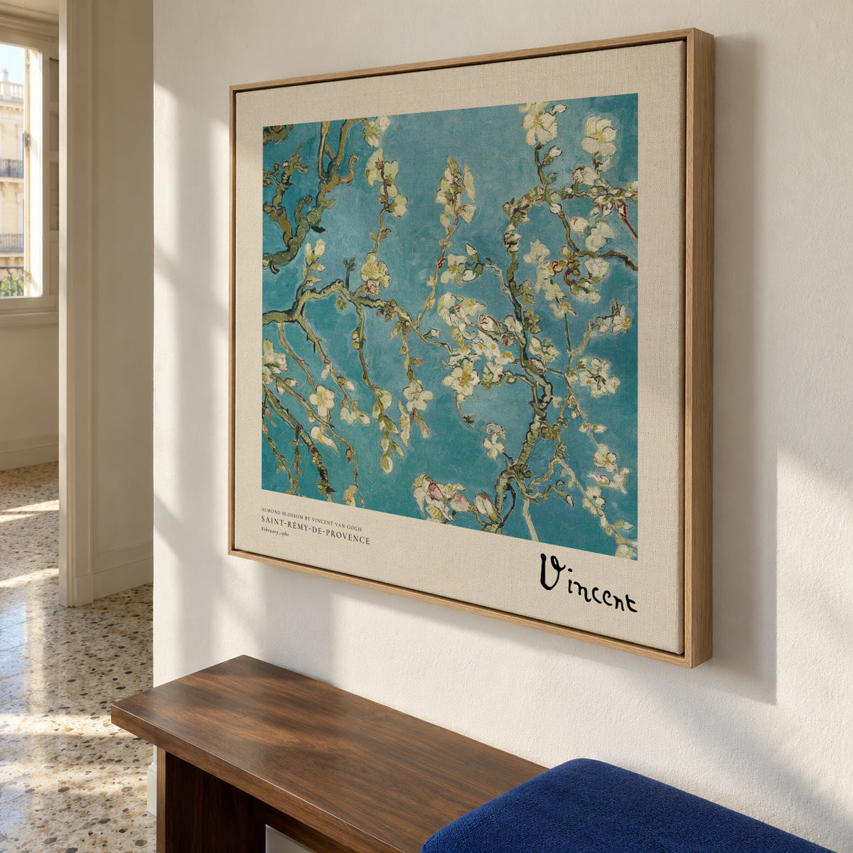 Almond blossom by Vincent van Gogh - Square - Framed canvas in an interior