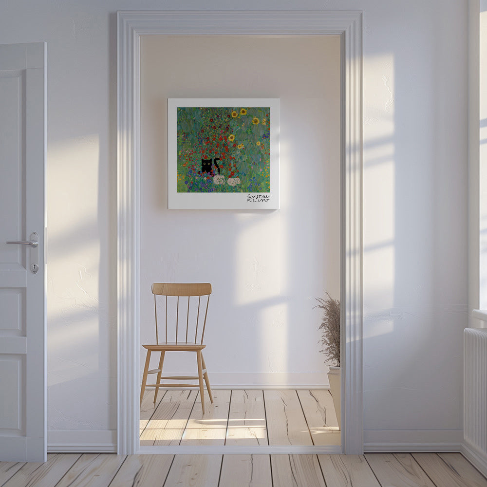 Gustav Klimt Garden Cat Print - Square - Unframed canvas in an interior