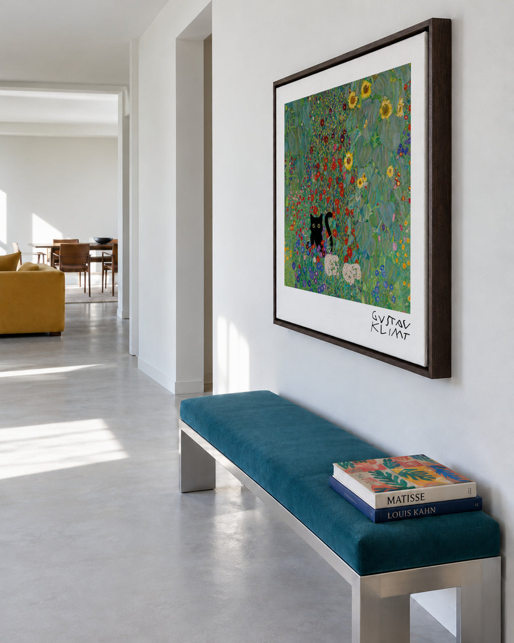Gustav Klimt Garden Cat Print - Square - Framed canvas in an interior